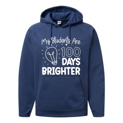 Funny School My Students Are 100 Days Brighter Teacher Great Gift Performance Fleece Hoodie