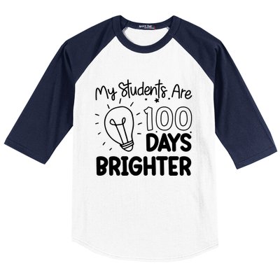 Funny School My Students Are 100 Days Brighter Teacher Great Gift Baseball Sleeve Shirt