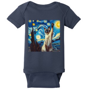 Funny Starry Night Siamese Cat Lady Vincent Van Gogh Novelty Baby Bodysuit