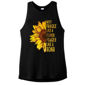 Feminist Sunflower, Not Fragile Like A Flower Fragile Like A Bomb Ladies PosiCharge Tri-Blend Wicking Tank