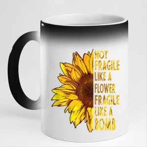 Feminist Sunflower, Not Fragile Like A Flower Fragile Like A Bomb 11oz Black Color Changing Mug