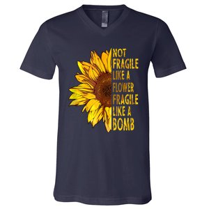 Feminist Sunflower, Not Fragile Like A Flower Fragile Like A Bomb V-Neck T-Shirt