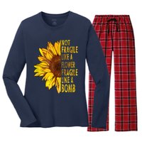 Feminist Sunflower, Not Fragile Like A Flower Fragile Like A Bomb Women's Long Sleeve Flannel Pajama Set 