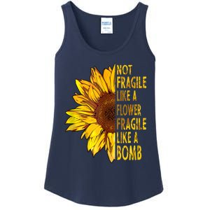 Feminist Sunflower, Not Fragile Like A Flower Fragile Like A Bomb Ladies Essential Tank