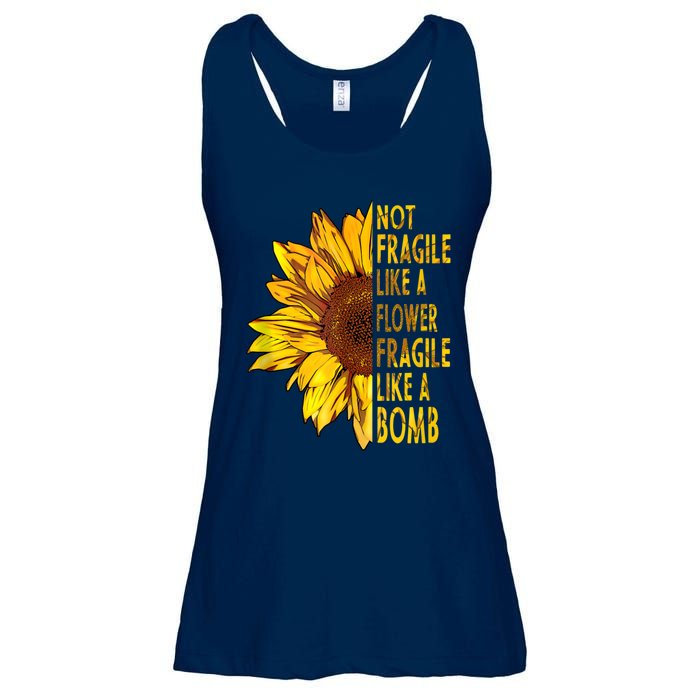 Feminist Sunflower, Not Fragile Like A Flower Fragile Like A Bomb Ladies Essential Flowy Tank