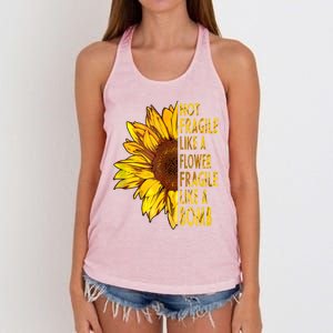 Feminist Sunflower, Not Fragile Like A Flower Fragile Like A Bomb Women's Knotted Racerback Tank