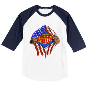 Funny Super Nursery Worker Hero Job Gift Baseball Sleeve Shirt