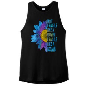 Feminist Sunflower, Not Fragile Like A Flower Fragile Like A Bomb Ladies PosiCharge Tri-Blend Wicking Tank