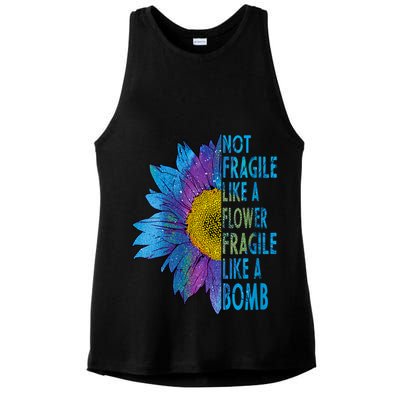 Feminist Sunflower, Not Fragile Like A Flower Fragile Like A Bomb Ladies PosiCharge Tri-Blend Wicking Tank