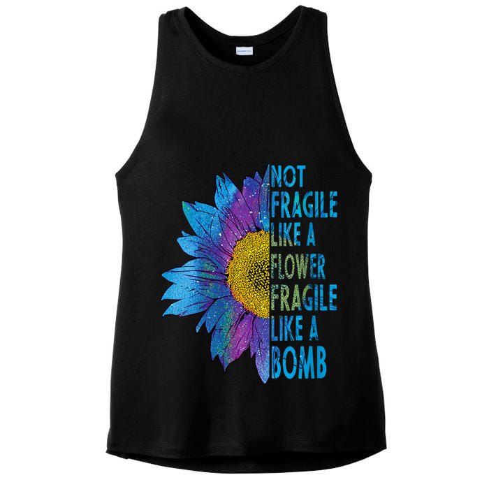 Feminist Sunflower, Not Fragile Like A Flower Fragile Like A Bomb Ladies PosiCharge Tri-Blend Wicking Tank