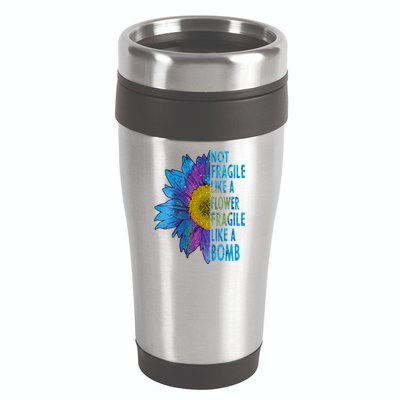 Feminist Sunflower, Not Fragile Like A Flower Fragile Like A Bomb 16oz Travel Tumbler