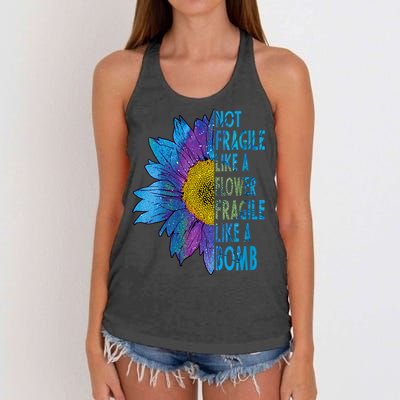 Feminist Sunflower, Not Fragile Like A Flower Fragile Like A Bomb Women's Knotted Racerback Tank