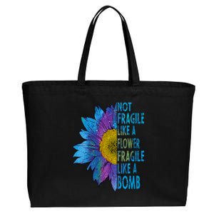 Feminist Sunflower, Not Fragile Like A Flower Fragile Like A Bomb Cotton Canvas Jumbo Tote