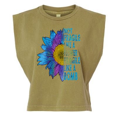 Feminist Sunflower, Not Fragile Like A Flower Fragile Like A Bomb Garment-Dyed Women's Muscle Tee