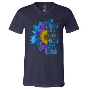 Feminist Sunflower, Not Fragile Like A Flower Fragile Like A Bomb V-Neck T-Shirt