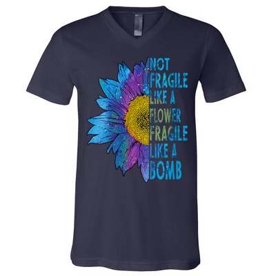 Feminist Sunflower, Not Fragile Like A Flower Fragile Like A Bomb V-Neck T-Shirt