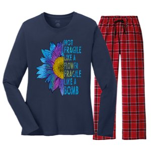 Feminist Sunflower, Not Fragile Like A Flower Fragile Like A Bomb Women's Long Sleeve Flannel Pajama Set 