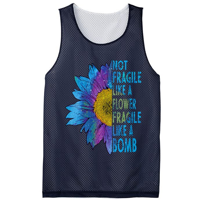 Feminist Sunflower, Not Fragile Like A Flower Fragile Like A Bomb Mesh Reversible Basketball Jersey Tank