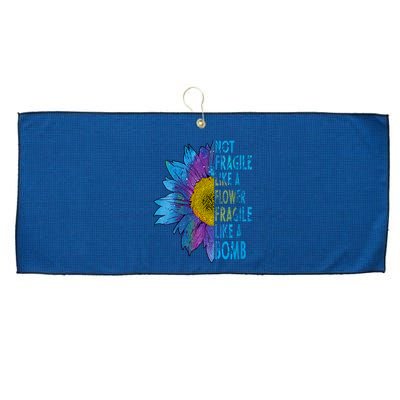 Feminist Sunflower, Not Fragile Like A Flower Fragile Like A Bomb Large Microfiber Waffle Golf Towel