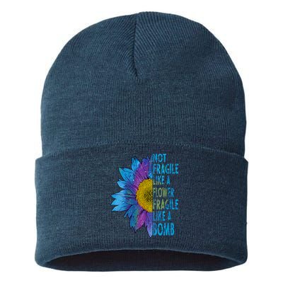 Feminist Sunflower, Not Fragile Like A Flower Fragile Like A Bomb Sustainable Knit Beanie