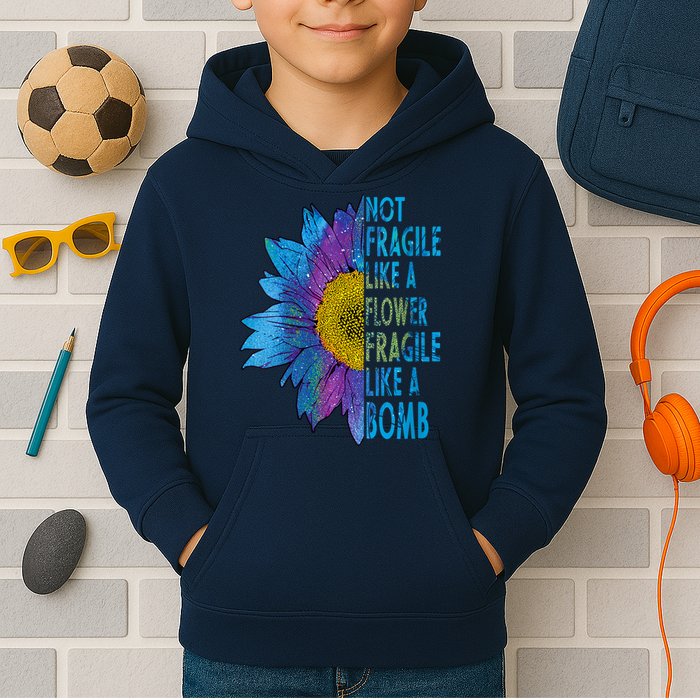 Feminist Sunflower, Not Fragile Like A Flower Fragile Like A Bomb Kids Hoodie