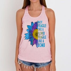 Feminist Sunflower, Not Fragile Like A Flower Fragile Like A Bomb Women's Knotted Racerback Tank