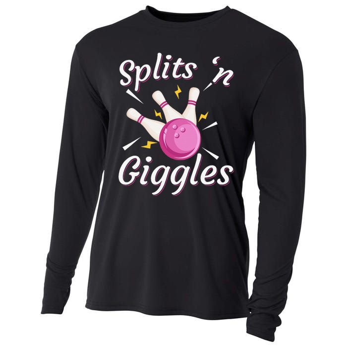 Funny Splits 'n Giggles Bowling Team Bowler Sports Player Cooling Performance Long Sleeve Crew