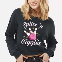 Funny Splits 'N Giggles Bowling Team Bowler Sports Player Cropped Pullover Crew