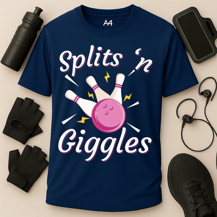 Funny Splits 'N Giggles Bowling Team Bowler Sports Player Cooling Performance Crew T-Shirt