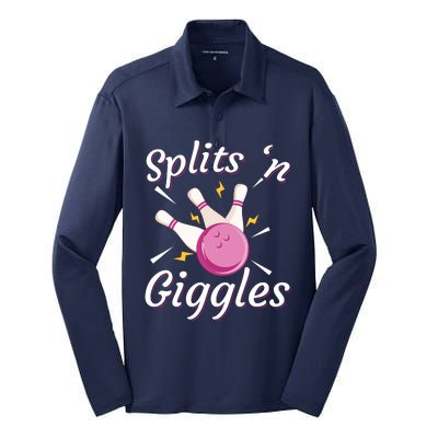 Funny Splits 'N Giggles Bowling Team Bowler Sports Player Silk Touch Performance Long Sleeve Polo