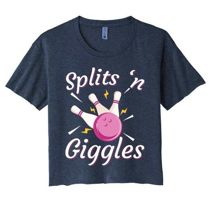Funny Splits 'N Giggles Bowling Team Bowler Sports Player Women's Crop Top Tee
