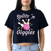 Funny Splits 'N Giggles Bowling Team Bowler Sports Player Women's Crop Top Tee