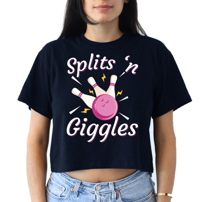 Funny Splits 'N Giggles Bowling Team Bowler Sports Player Women's Crop Top Tee