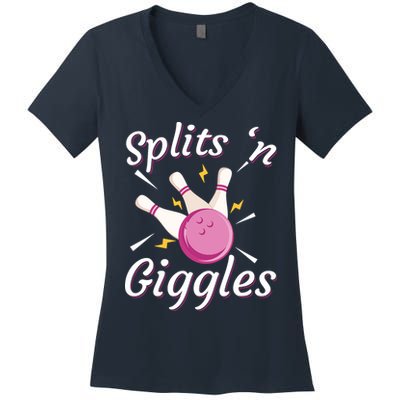 Funny Splits 'N Giggles Bowling Team Bowler Sports Player Women's V-Neck T-Shirt