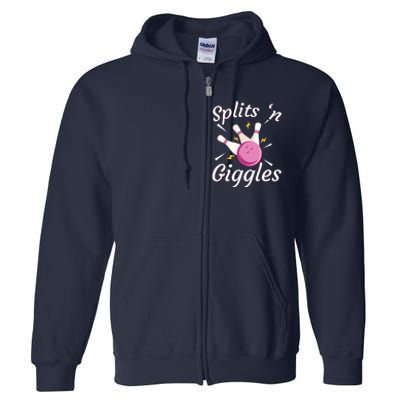 Funny Splits 'N Giggles Bowling Team Bowler Sports Player Full Zip Hoodie