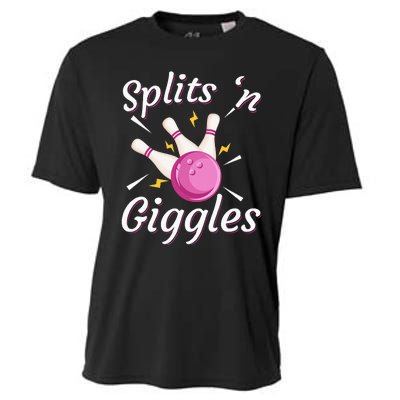 Funny Splits N Giggles Bowling Team Bowler Sports Player Cooling Performance Crew T-Shirt