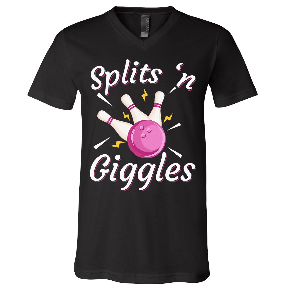 Funny Splits N Giggles Bowling Team Bowler Sports Player V-Neck T-Shirt