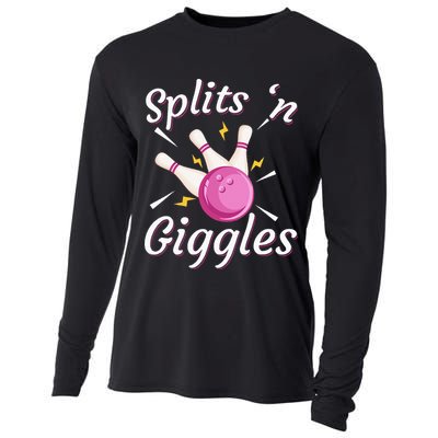 Funny Splits N Giggles Bowling Team Bowler Sports Player Cooling Performance Long Sleeve Crew