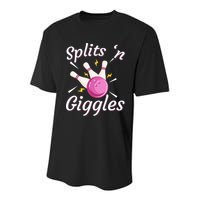 Funny Splits N Giggles Bowling Team Bowler Sports Player Youth Performance Sprint T-Shirt