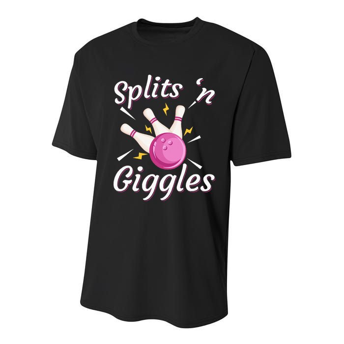 Funny Splits N Giggles Bowling Team Bowler Sports Player Youth Performance Sprint T-Shirt