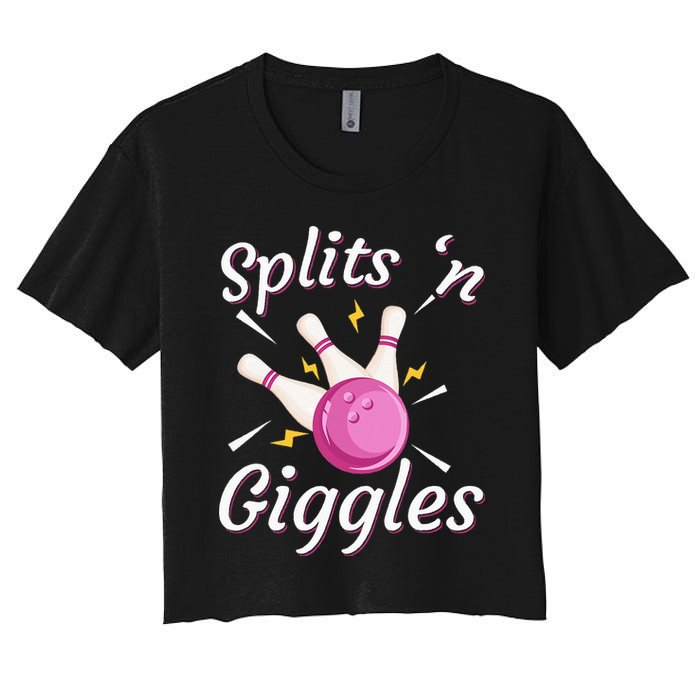 Funny Splits N Giggles Bowling Team Bowler Sports Player Women's Crop Top Tee