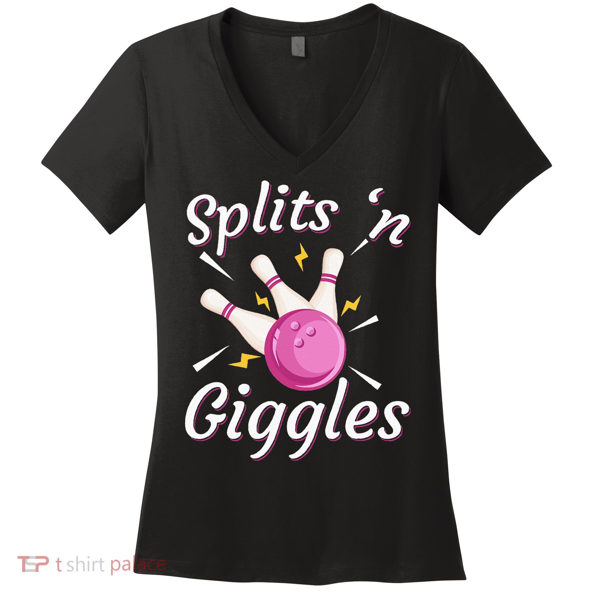 Funny Splits N Giggles Bowling Team Bowler Sports Player Women's V-Neck T-Shirt