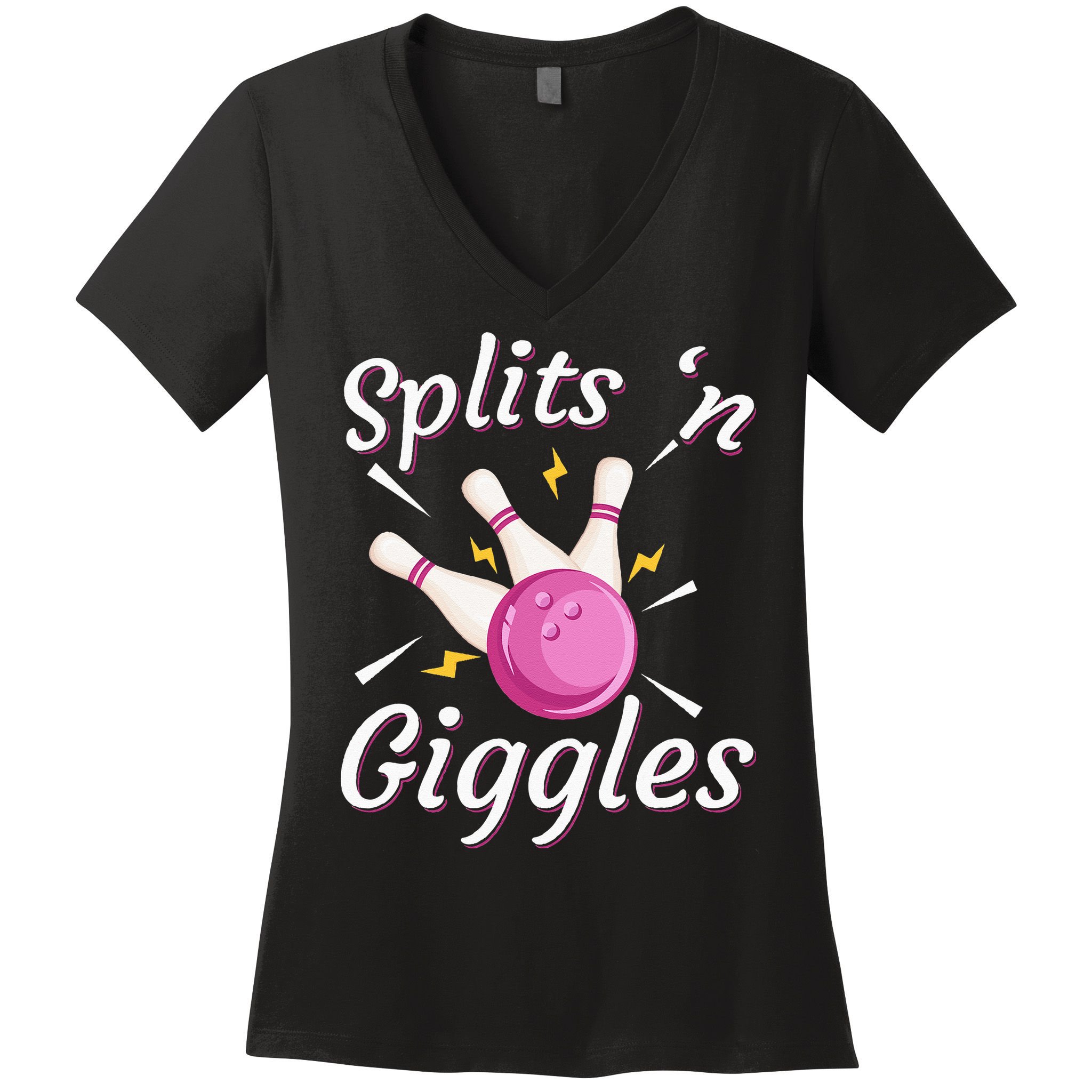Funny Splits N Giggles Bowling Team Bowler Sports Player Women's V-Neck T-Shirt