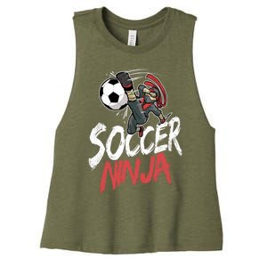 Funny Soccer Ninja Soccer Player Boy Football Lover Women's Racerback Cropped Tank