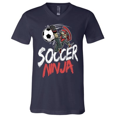 Funny Soccer Ninja Soccer Player Boy Football Lover V-Neck T-Shirt