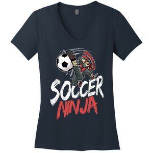 Funny Soccer Ninja Soccer Player Boy Football Lover Women's V-Neck T-Shirt