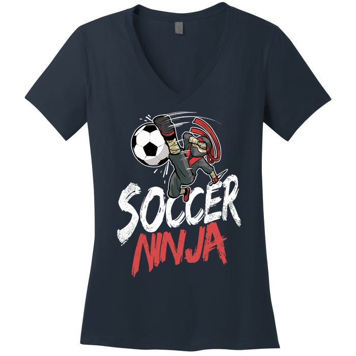 Funny Soccer Ninja Soccer Player Boy Football Lover Women's V-Neck T-Shirt