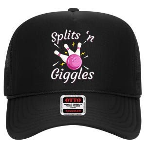 Funny Splits N Giggles Bowling Team Bowler Sports Player High Crown Mesh Back Trucker Hat