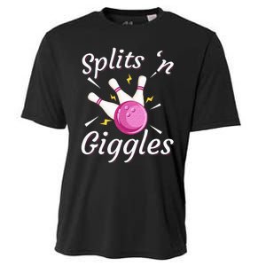 Funny Splits N Giggles Bowling Team Bowler Sports Player Cooling Performance Crew T-Shirt