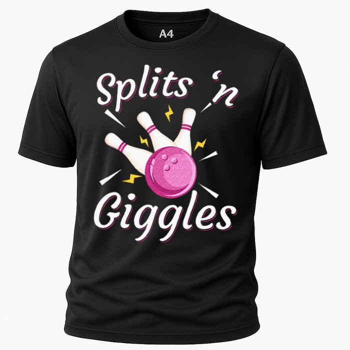 Funny Splits N Giggles Bowling Team Bowler Sports Player Cooling Performance Crew T-Shirt
